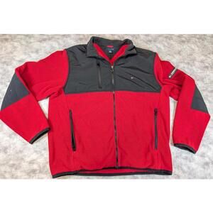 Vintatge Tommy Hilfiger Performance Fleece Jacket Red Black Full Zip Large VTG